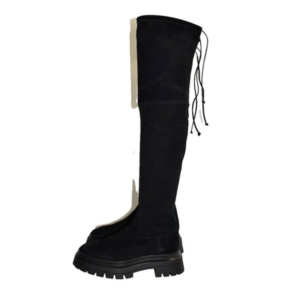 $1200 Stuart Weitzman Bedfordland SUEDE OVER THE KNEE LUG BLACK 7 B (PB24) - Picture 4 of 9